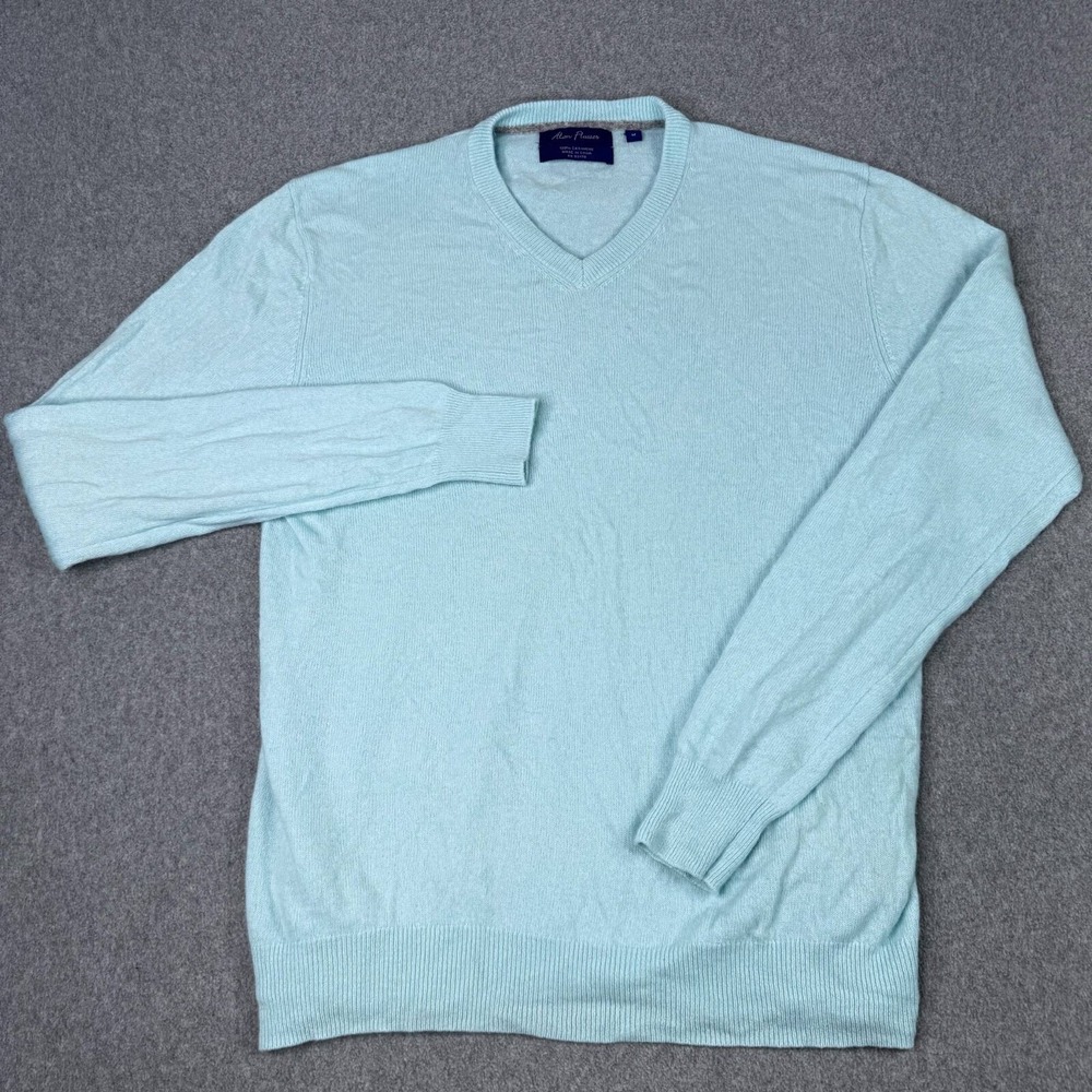 Alan Flusser 100% Cashmere‎ Sweater Aqua Mens Size M Regular Fit Knit Stretch